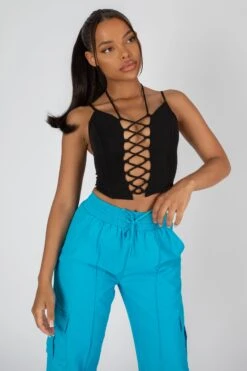 Lace Up Corset Top Black -LoafLuxe Shop StudioSession 424