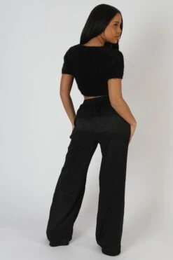 Satin Zebra Print Wide Leg Trousers Black -LoafLuxe Shop StudioSession 977 2