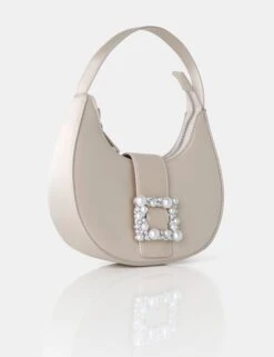 The Pearl Champagne Satin Pearled Buckle Mini Bag -LoafLuxe Shop THEPEARLSATINCHAMPAGNE.2