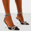 Midnight Black Wrap Around Diamante Bow Pointed Toe High Heel -LoafLuxe Shop Untitled 1