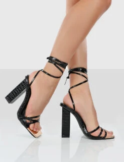 Amira Wide Fit Black Patent Croc Lace Up Block Heels -LoafLuxe Shop amirablackwalking efb474e4 2181 4699 b284 9777a7ec3962