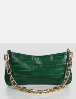 The Sadie Green Croc Chain Detail Shoulder Bag