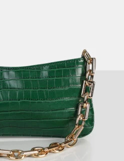 The Sadie Green Croc Chain Detail Shoulder Bag -LoafLuxe Shop bags.03.030036detail