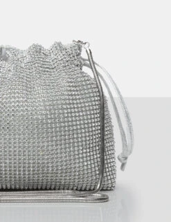 The Claudette Silver Diamante Draw String Crossbody Bag -LoafLuxe Shop bags13.0530019