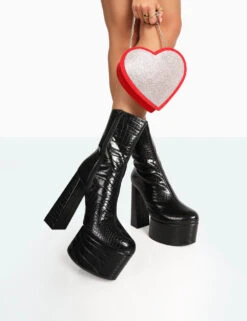 Parker Black Patent Croc Platform Rounded Pointed Toe Block Heeled Ankle Boots -LoafLuxe Shop c 66972781 7026 48eb bd33 3ddab53956e8