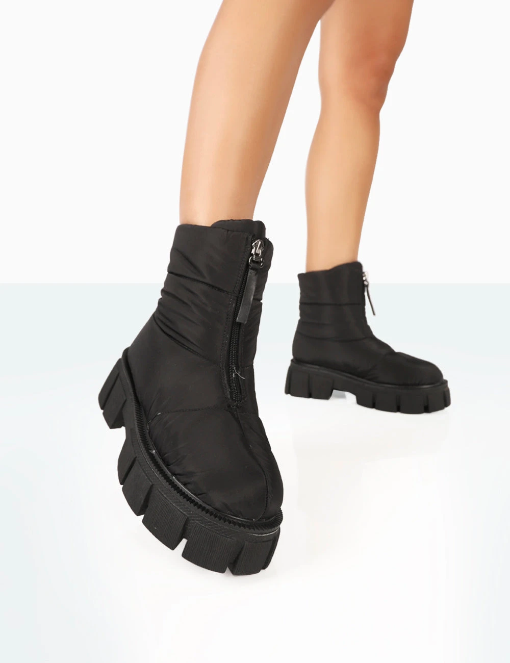 Puffy Black Nylon Zip Up Chunky Sole Snow Ankle Boots 3 Puffy Black Nylon Zip Up Chunky Sole Snow Ankle Boots