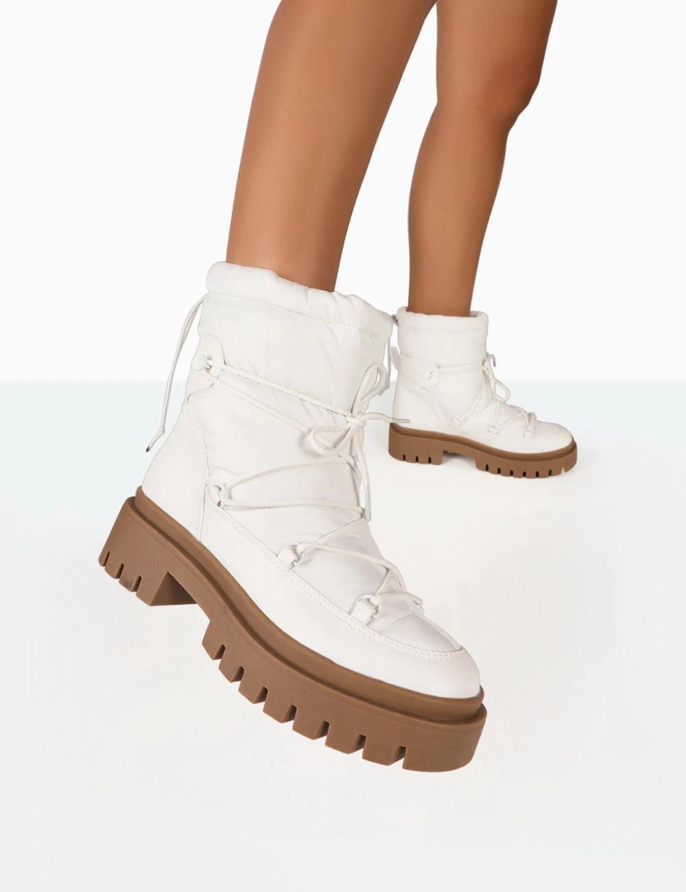 Snowy White Lace Up Chunky Sole Snow Ankle Boots 3 Snowy White Lace Up Chunky Sole Snow Ankle Boots
