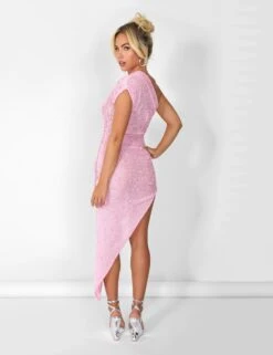 One Shoulder Textured Split Detail Midaxi Dress Pink -LoafLuxe Shop casey03.082974copy