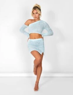 Off Shoulder Textured Top Blue -LoafLuxe Shop casey03.082992copy