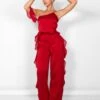 Public Desire Kaiia Chiffon Ruffle Wide Leg Trouser In Red -LoafLuxe Shop casey03.083762