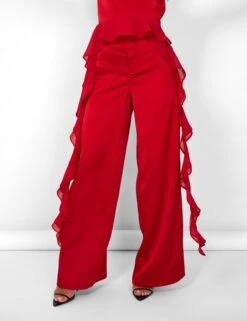 Public Desire Kaiia Chiffon Ruffle Wide Leg Trouser In Red -LoafLuxe Shop casey03.083817copy