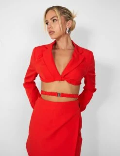Public Desire Kaiia Wrap Waist Mini Blazer Dress In Red -LoafLuxe Shop casey03.083868
