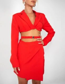 Public Desire Kaiia Wrap Waist Mini Blazer Dress In Red -LoafLuxe Shop casey03.083873
