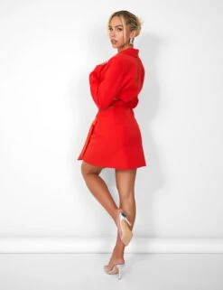 Public Desire Kaiia Wrap Waist Mini Blazer Dress In Red -LoafLuxe Shop casey03.083897