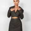 Kaiia Distressed Leather Look Cropped Blazer Co-ord In Brown -LoafLuxe Shop casey03.084101copy