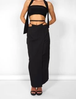 Public Desire Kaiia Wrap Tie Side Maxi Skirt In Black -LoafLuxe Shop casey03.084199