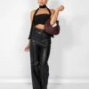 Kaiia Leather Look Wide Leg Trousers In Black -LoafLuxe Shop casey03.084252