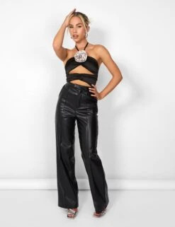 Kaiia Satin Removeable Corsage Halterneck Body In Black -LoafLuxe Shop casey03.084303