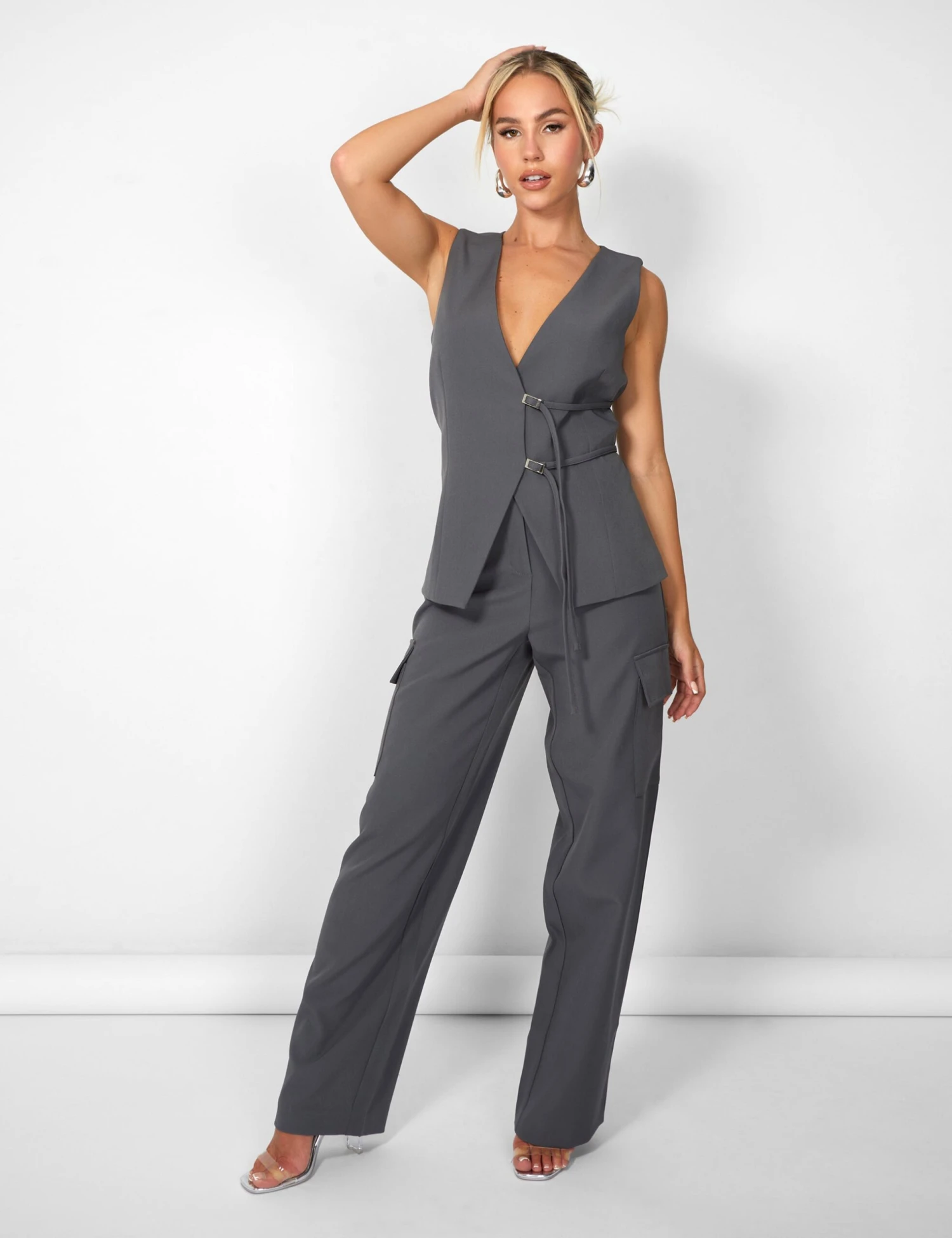 Public Desire Kaiia Wide Leg Cargo Trousers In Charcoal Grey 3 Public Desire Kaiia Wide Leg Cargo Trousers In Charcoal Grey