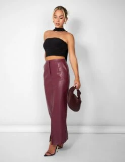 Kaiia Leather Look Maxi Skirt In Burgundy -LoafLuxe Shop casey03.084528