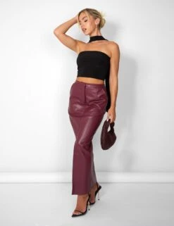 Kaiia Leather Look Maxi Skirt In Burgundy -LoafLuxe Shop casey03.084529