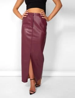 Kaiia Leather Look Maxi Skirt In Burgundy -LoafLuxe Shop casey03.084550