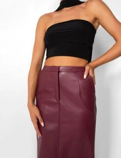 Kaiia Leather Look Maxi Skirt In Burgundy -LoafLuxe Shop casey03.084552