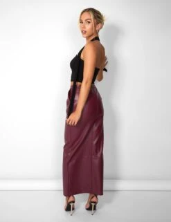 Kaiia Leather Look Maxi Skirt In Burgundy -LoafLuxe Shop casey03.084558
