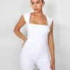 Square Neck Ribbed Playsuit White -LoafLuxe Shop casey03.084808