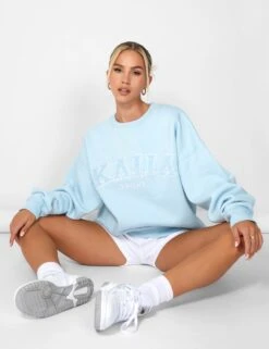 KAIIA SLOGAN OVERSIZED SWEATSHIRT LIGHT BLUE -LoafLuxe Shop casey03.084848copy