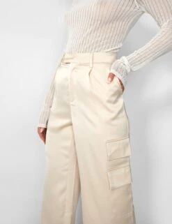 Kaiia Satin Wide Leg Cargos In Beige -LoafLuxe Shop casey03.085023