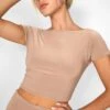 Kaiia Low Back Slinky Crop Top Co-ord In Taupe -LoafLuxe Shop casey03.085052