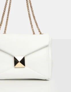 The Kenny White PU Stud Shoulder Bag -LoafLuxe Shop detail1
