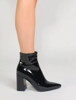 Empire Pointed Toe Ankle Boots In Black Patent -LoafLuxe Shop empire blk pat0001 1