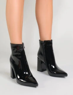 Empire Pointed Toe Ankle Boots In Black Patent -LoafLuxe Shop empire blk pat0003 1