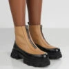 Direction Tan Pu Zip Front Platform Chunky Sole Ankle Boot -LoafLuxe Shop evoke0041