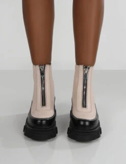 Direction Bone Pu Zip Front Platform Chunky Sole Ankle Boot -LoafLuxe Shop evoke0046