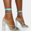 Clara Blue Pu Strappy Lace Up Round Toe Clear Perspex Heels -LoafLuxe Shop flip2