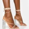 Clara Nude Pu Strappy Lace Up Round Toe Clear Perspex Heels -LoafLuxe Shop flip3
