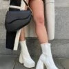 Own Thing Wide Fit White Patent Chunky Square Toe Platform Heel Block Ankle Boots -LoafLuxe Shop image00093copy