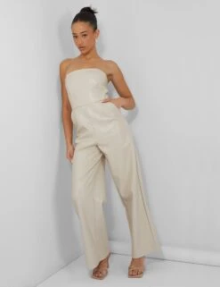 Bandeau Tailored Wide Leg Jumpsuit Stone -LoafLuxe Shop kaiia02.050008