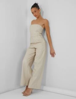 Bandeau Tailored Wide Leg Jumpsuit Stone -LoafLuxe Shop kaiia02.050024