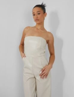 Bandeau Tailored Wide Leg Jumpsuit Stone -LoafLuxe Shop kaiia02.050038