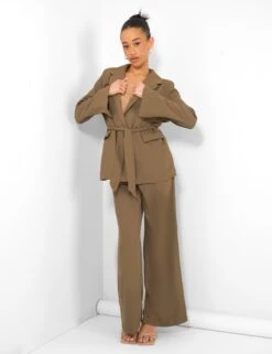 Tie Waist Blazer Khaki -LoafLuxe Shop kaiia02.050057