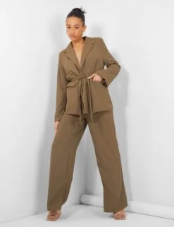 Tie Waist Blazer Khaki -LoafLuxe Shop kaiia02.050071