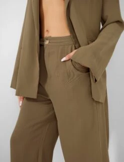 Split Hem Wide Leg Tailored Trousers Khaki -LoafLuxe Shop kaiia02.050119copy