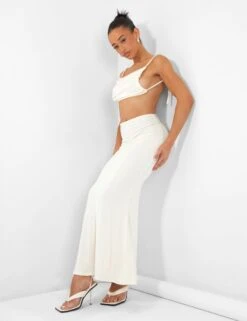 Slinky Ruched Bum Maxi Skirt Ecru -LoafLuxe Shop kaiia02.050144