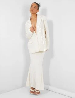 PREMIUM SEQUIN OVERSIZED BLAZER ECRU -LoafLuxe Shop kaiia02.050205