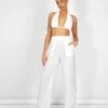 Crinkle Elasticated Waist Wide Leg Trousers White -LoafLuxe Shop kaiia02.050399