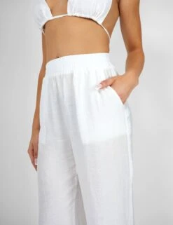 Crinkle Elasticated Waist Wide Leg Trousers White 10 Crinkle Elasticated Waist Wide Leg Trousers White -LoafLuxe Shop kaiia02.050442